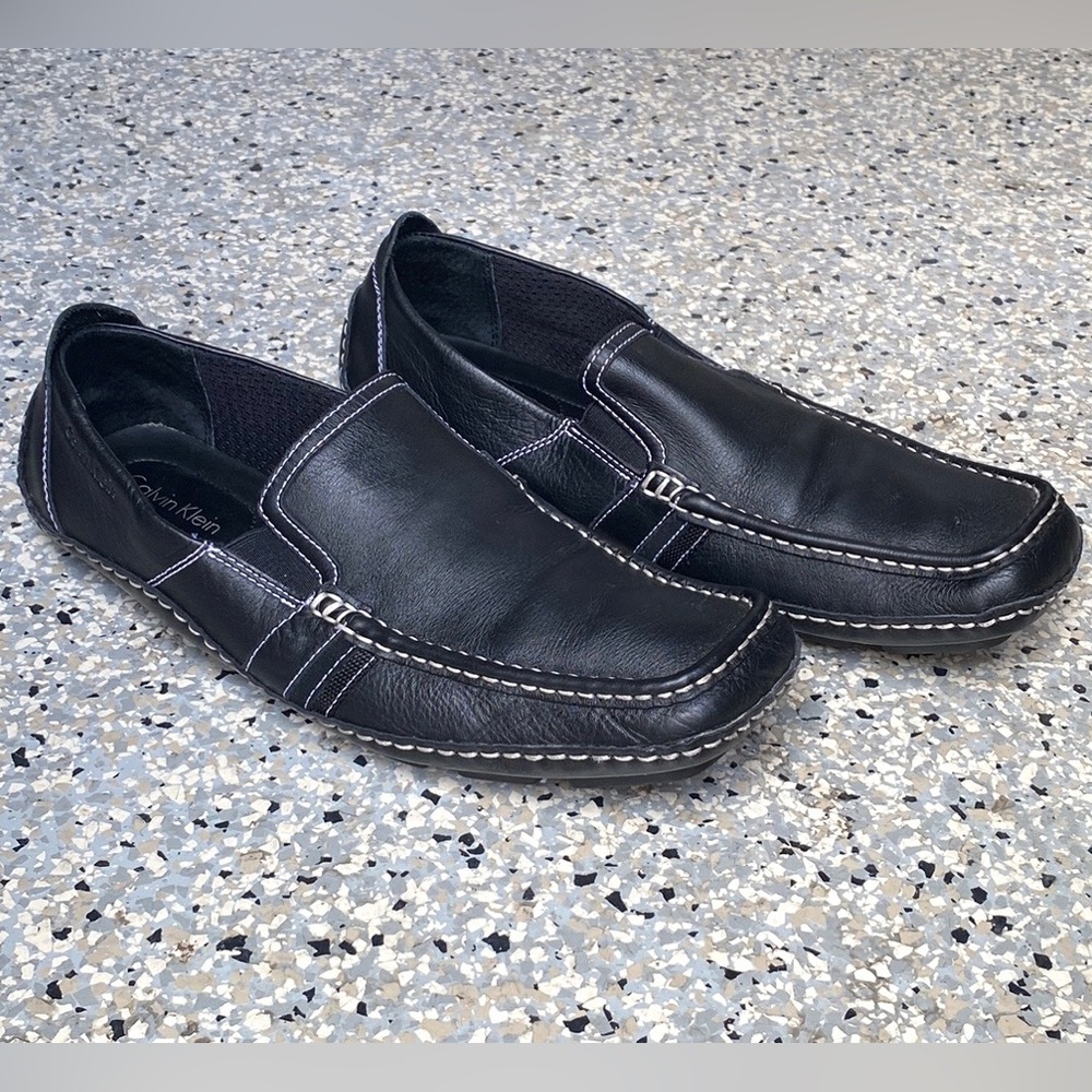 Calvin Klein F0910 Black Men's Leather Slip On Low Top Casual Shoes